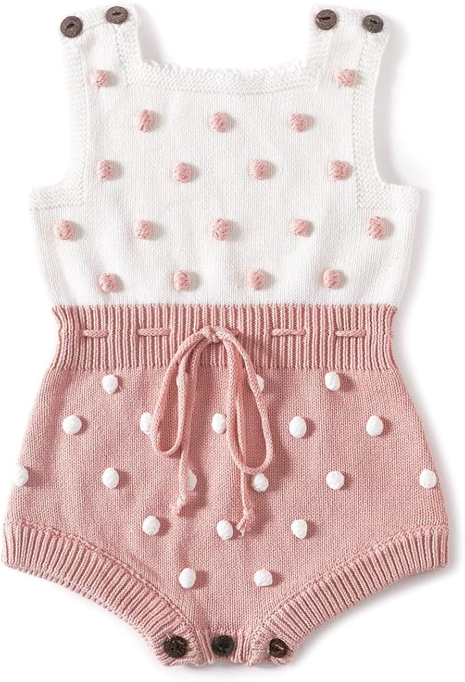 Simplee kids Baby Girl Romper, Sleeveless Pompoms Square Neck | Soft Breathable by Simpleekids
