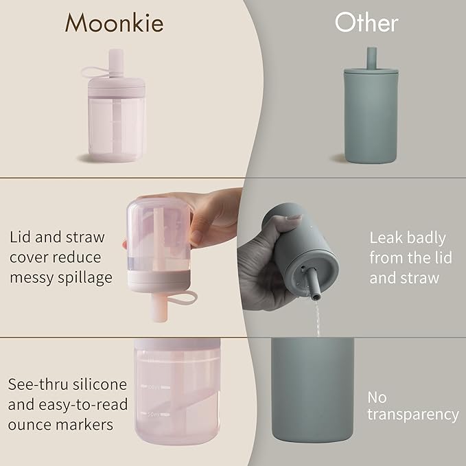 Moonkie Silicone Toddler Sippy Cup Training Cup with Straw Lid | BPA-Free Drop-Proof Cup | Baby Led Weaning | 5 oz, 1 Pack