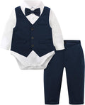 A&J DESIGN Baby Boy Suits Clothes Infant Toddler Formal Gentleman Outfits, Dress Shirt + Vest + Bow Tie + Pants Wedding Set