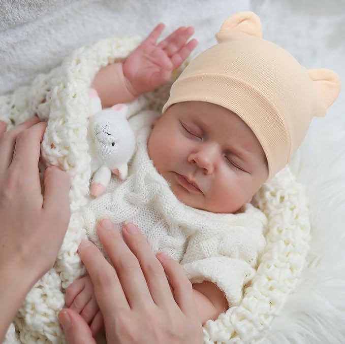 BQUBO Newborn Baby Bear Ears Hats and Mittens Sets Preemie Cotton Caps Baby Boy - Image 3