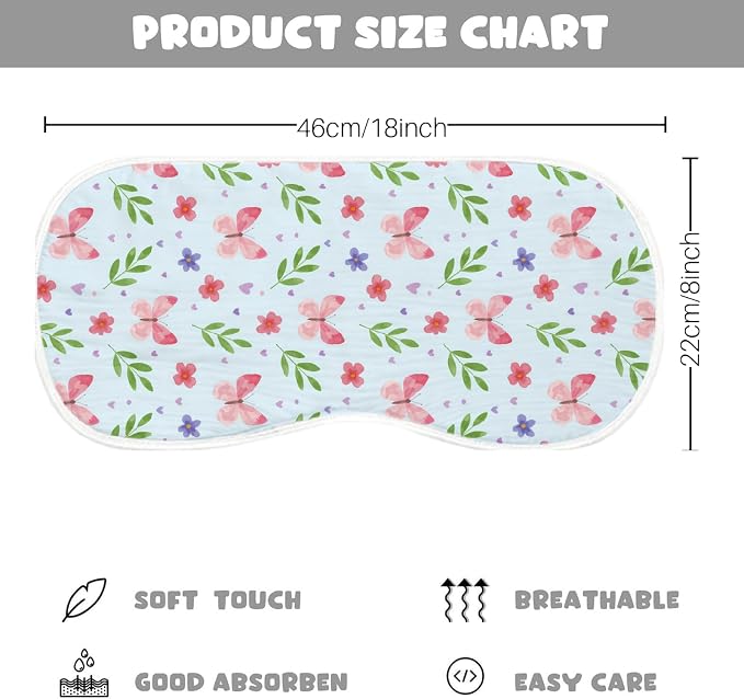 6 Pack （3×2） Butterfly Baby Burp Cloths, 20x10 Contoured Burp Rags - Image 6