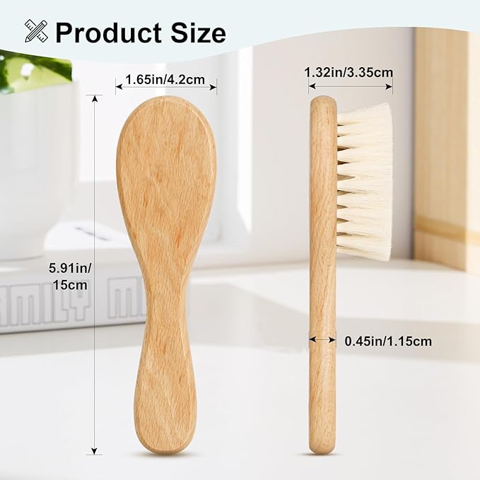 Baby Hair Brush and Purple Cradle Cap Brush Set for Newborns and Toddlers, Wooden Baby Hair Brush Set with Soft Goat Bristle, Baby Hair Care Kit 2PCS