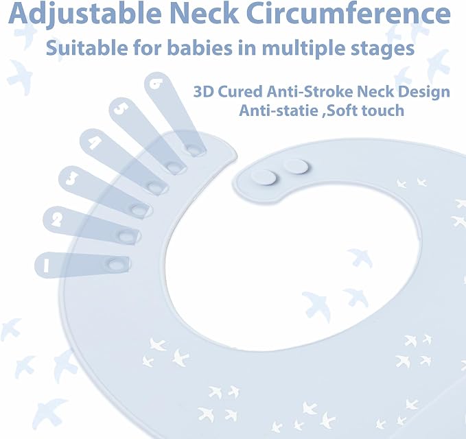 Little Dimsum Silicone Baby Feeding Bibs Easily Adjustable and Wipe Clean Soft - Image 3