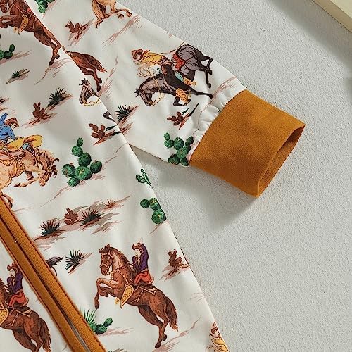 Western Baby Cowboy Clothes Neutral Zipped Fall Romper Outfit - Image 6