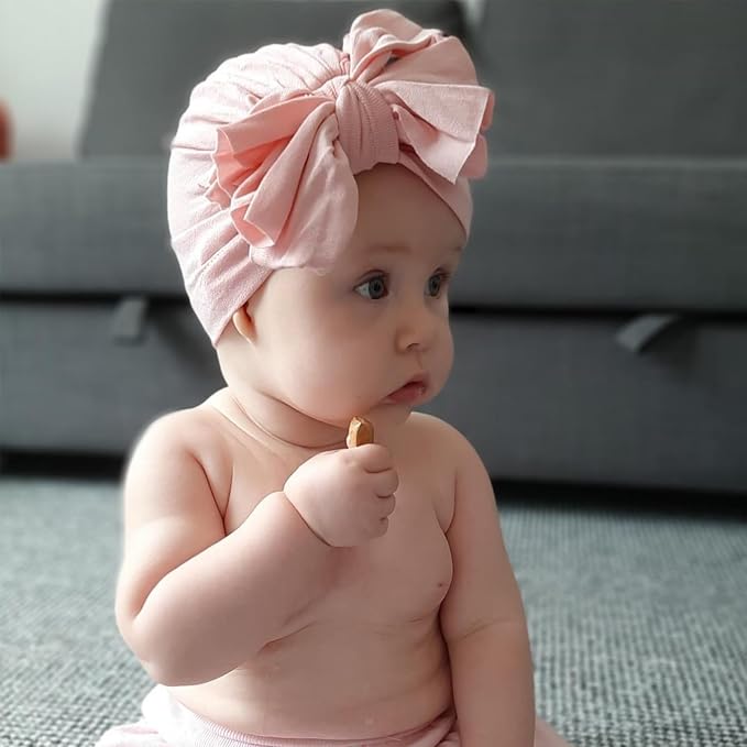 DRESHOW BQUBO 5 Pieces Newborn Baby Turban Hats Bow Baby Infant Beanie - Image 4