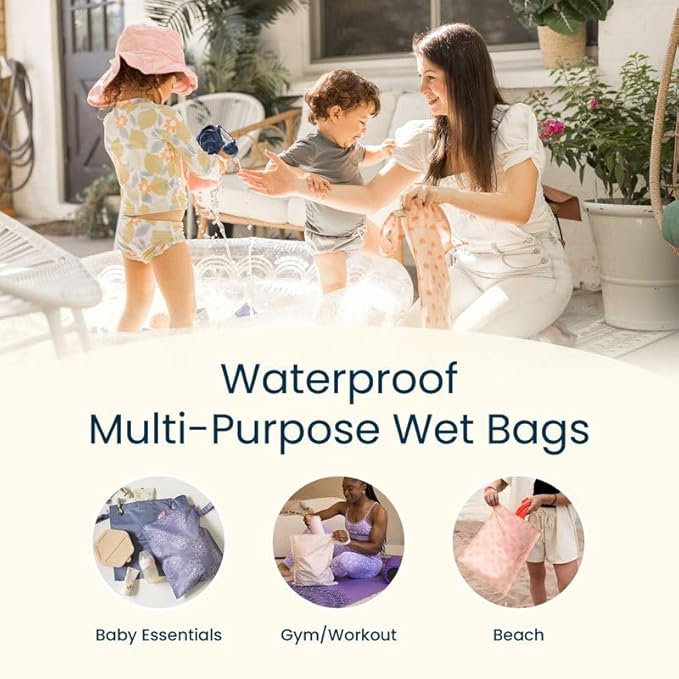 Tiny Twinkle Wet Dry Bag – 2 Pack Reusable Waterproof & Mess Proof Wet Bags for Swimsuits & Travel, Baby Towels & Beach Essentials,a Diaper Bag Must-Have(Rose, Burgundy)