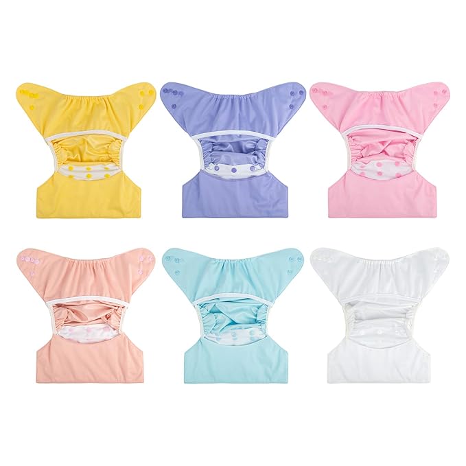 babygoal Cloth Diaper Covers 6 Pack with Wet Bag for Fitted Diapers and Prefolds with Double Gussets, Adjustable and Reusable for Baby Girls 6DCF07