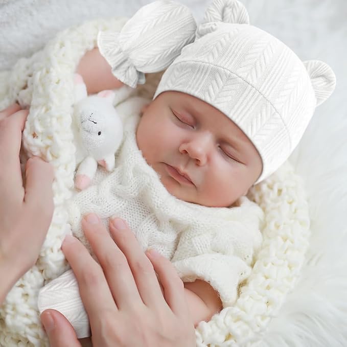 BQUBO Newborn Baby Hats Bear Ears and Mittens Sets Preemie Caps Baby Boy Girl - Image 2