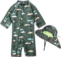 Toddler Baby Boys Swimsuit Rashguard One Piece Zipper Bathing Suit with Sun Hat Infant Swimwear Sunsuit UPF 50+