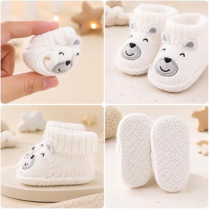 2 Pairs Baby Booties Newborn First Walkers Cozy Shoes Warm Knit Soft Booties - Image 8