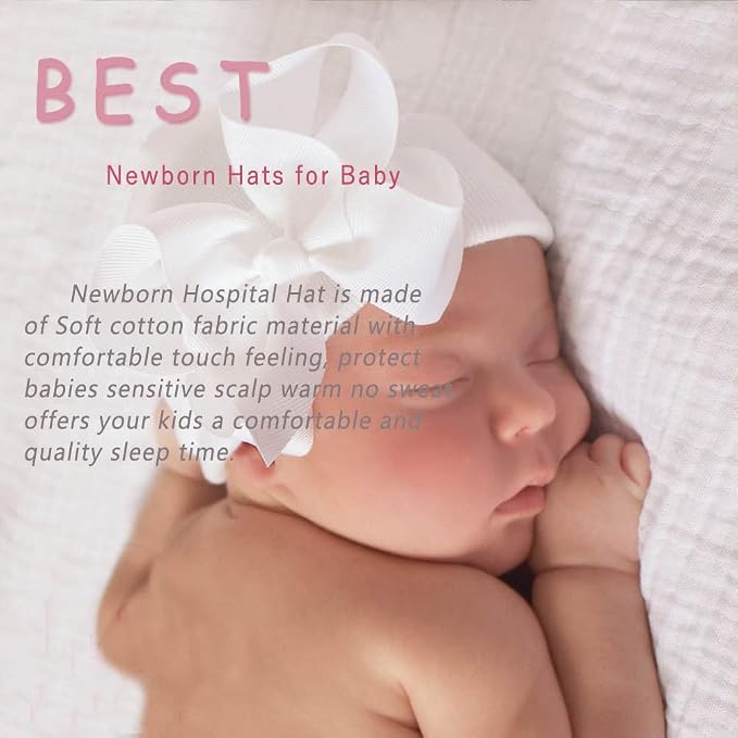Newborn Baby Hat Infant Caps Baby Boy Girl Toddler Hospital Hats Bow Double - Image 6