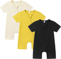 Bafeicao Baby Boy Girl 3 Pack Short Sleeve Rompers | 2 Way Zipper, Ribbed Cotton by Bafeicao