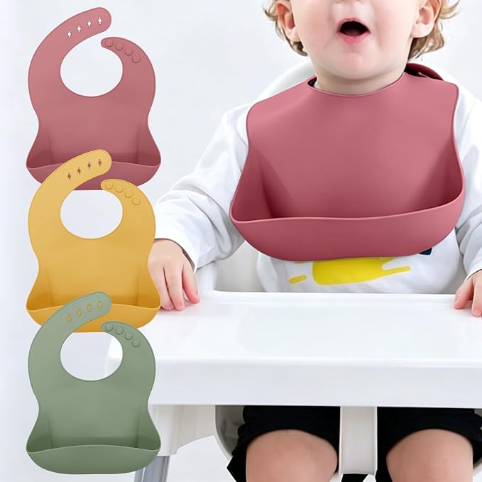 Set of 3 Silicone Bibs for Babies Toddler, Soft Adjustable Bibs for Baby Girl by Unknown