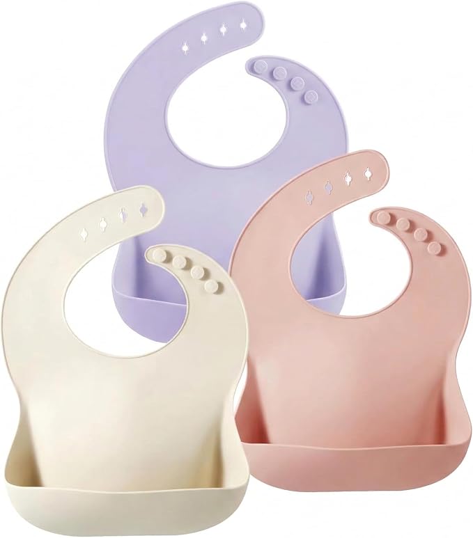 PandaEar Set of 3 Silicone Baby Bibs Waterproof, 10-72 Months by PandaEar