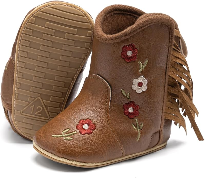 Meckior Baby Girls Cowboy Tassel Boots Side Zipper Moccasins Soft Bottom by Meckior