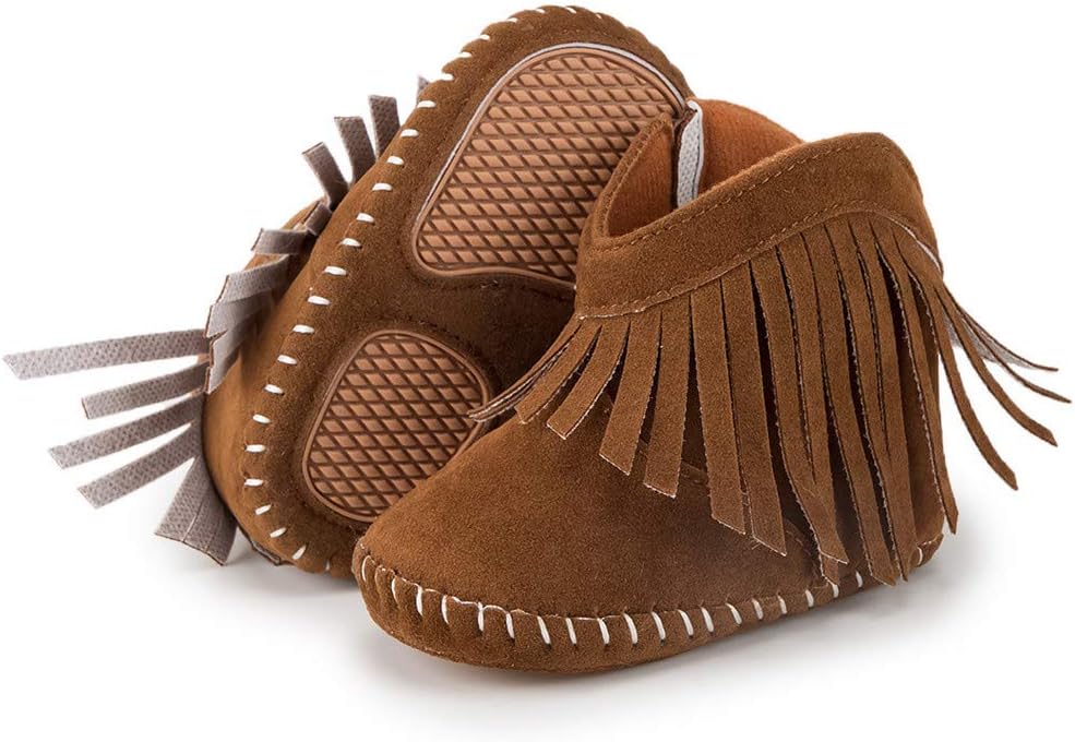 Meckior Baby Girls Cowboy Tassel Boots Side Zipper Moccasins Soft Bottom by Meckior