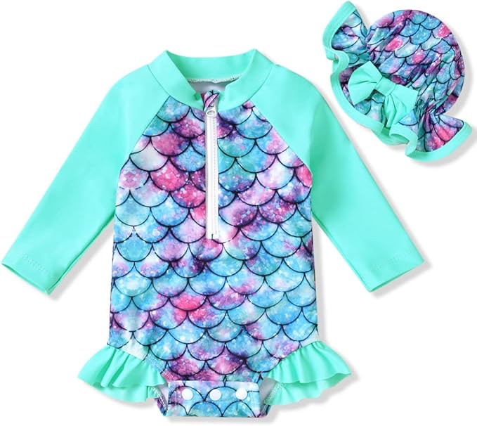 Aalizzwell Baby Girls Long Sleeve One Piece Swimsuit with Hat