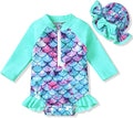 Aalizzwell Baby Girls Long Sleeve One Piece Swimsuit with Hat