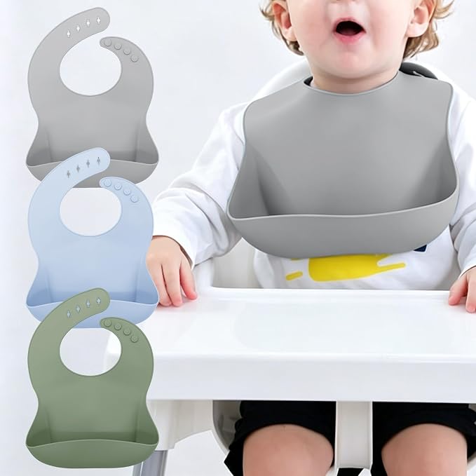 Set of 3 Silicone Bibs for Babies Toddler, Soft Adjustable Bibs for Baby Girl by Unknown
