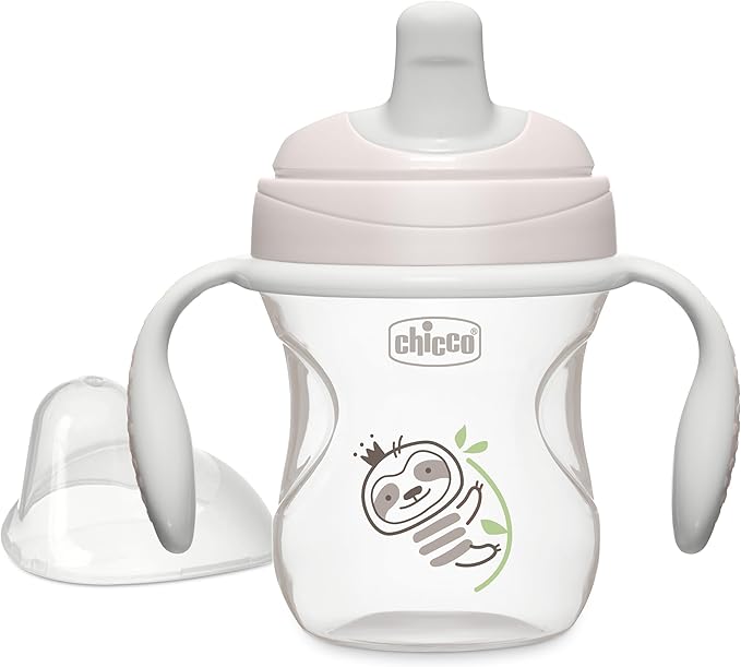 Chicco Semi-Soft Trainer with Bite-Resistant Spout and Spill-Free Lid 7oz. | Removable, Non-Slip Handles | Top-Rack Dishwasher Safe | Easy to Hold Ergonomic Indents | Grey | 6+ months