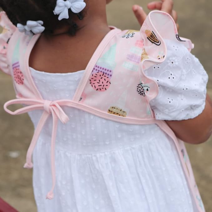 BapronBaby Flutter Pink Ice Cream Bapron - No Neck Tie Safer Bib for Baby & Toddler - Soft Waterproof Stain Resistant - Machine Washable - Sz Preschool 3-5yrs