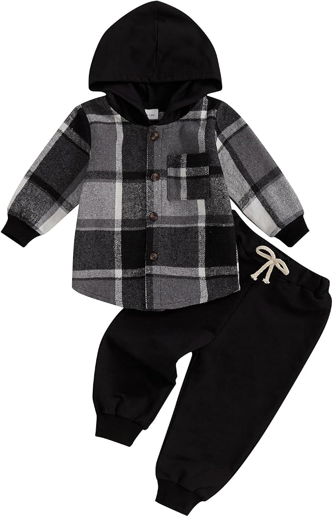 Infant Baby Boy Fall Winter Clothes Outfit Hooded Long Sweatshirt Pant Set by LIOMENGZI