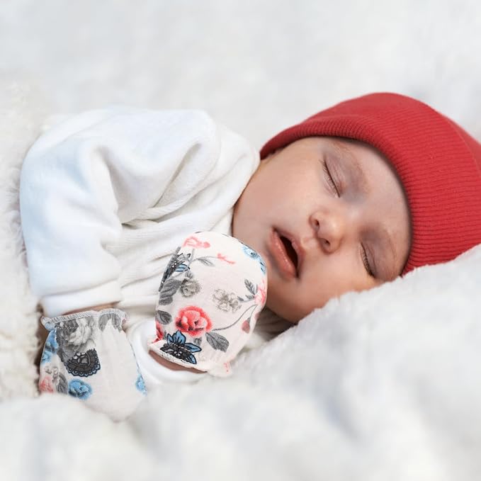 AQOKKA Newborn Baby Mittens No Scratch Cotton Elastic Wrist Gloves Infant - Image 3