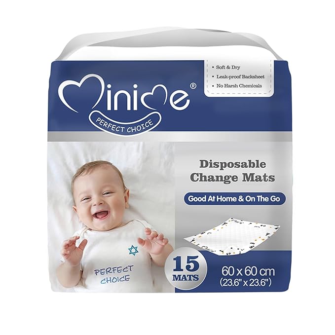 Minime Baby Disposable Changing Pads 23.6 x 23.6 in (15 Count), Super Soft, Ultra Absorbent Diaper Liners, Leak Proof Mats, Waterproof Incontinence Underpads