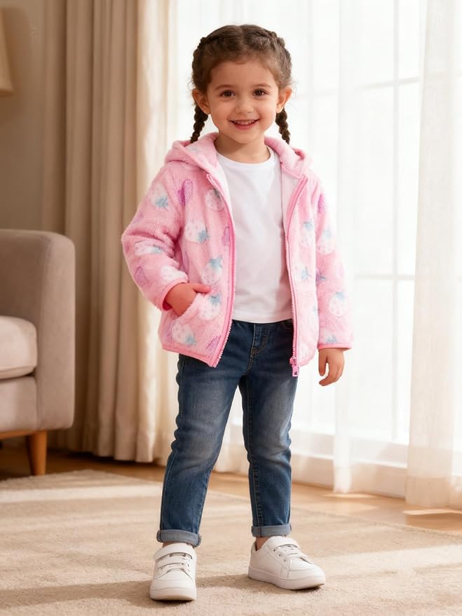 Toddler Baby Girl Fleece Jackets Fall Clothes Hooded Zip Fuzzy Coats - Image 2