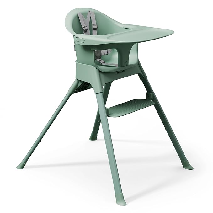 Mompush Olli 7-in-1 Convertible High Chair for Babies and Toddlers – Adjustable Height & Footrest, Dishwasher-Safe Tray, Compact Foldable Design for Easy Storage & Travel, Lightweight Yet Durable