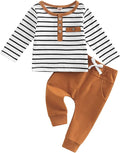 Toddler Baby Boy Clothes Solid Color Long Sleeve Crewneck Sweatshirt Top Casual Pants Set 2Pcs Fall Winter Outfits