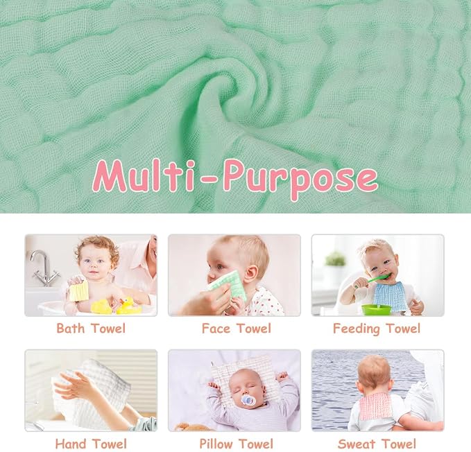 AIDEA Baby Washcloths and Burp Cloths, Absorbent Cotton Muslin Baby Towels - Image 6
