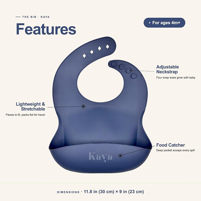 Kaya Silicone Baby Bib Pack of 2, BPA-Free Waterproof Food Catcher, Adjustable - Image 4