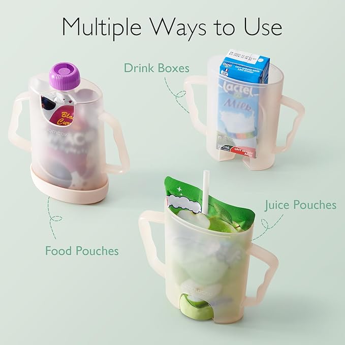 Momcozy Baby Pouch Holder No Squeeze, Baby Food & Juice Box Holder, Mess-Free, Easy Grip for Self-Feeding, BPA-Free & DEHP-Free, Must-Have for Babies, Pink