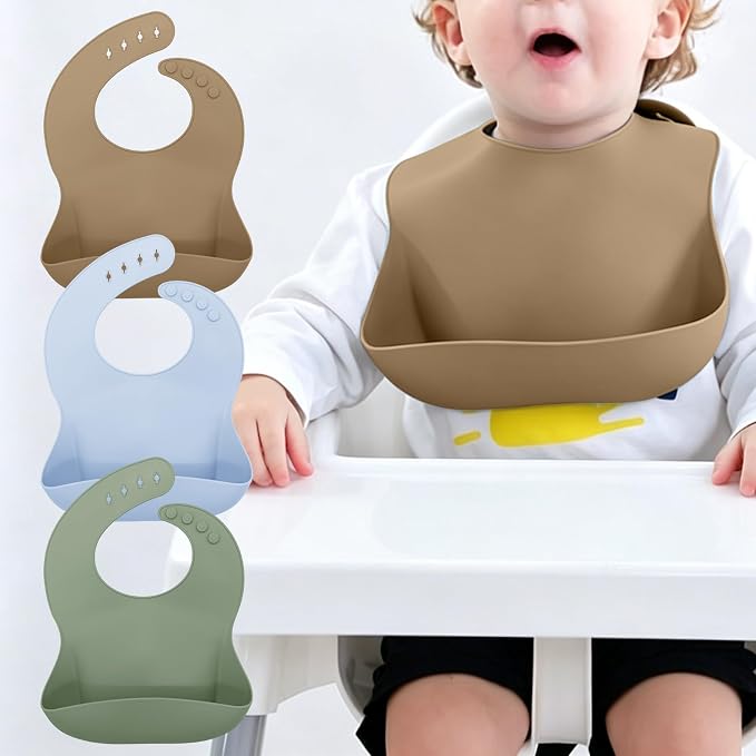 Set of 3 Silicone Bibs for Babies Toddler, Soft Adjustable Bibs for Baby Girl by Unknown