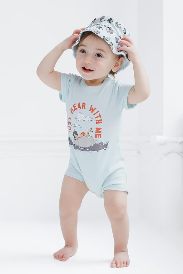 Disney Baby Boys' 2-Piece Romper and Bucket Hat Set Newborn to Infant - Image 2