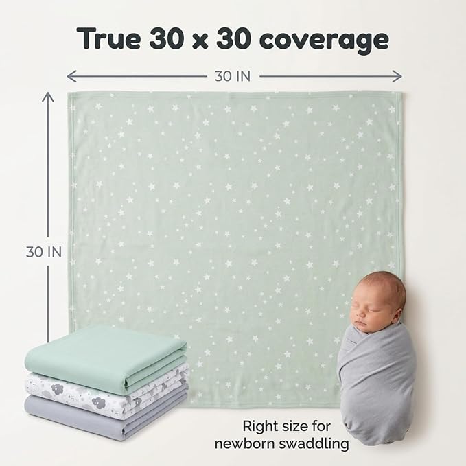 EVERYDAY KIDS 4 Pack of Soft Flannel Receiving Baby Blanket Set - Image 7