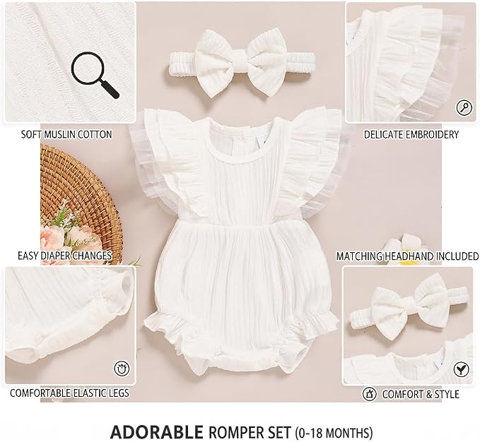 TITKKOP Ruffle Bubble Romper for Baby Girl | One-Piece Shorts Jumpsuit | Summer - Image 6