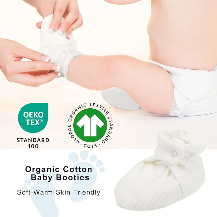 Baby Booties Organic Cotton Infant Bootie Warm Cozy Soft Sock Shoes Adjustable - Image 4