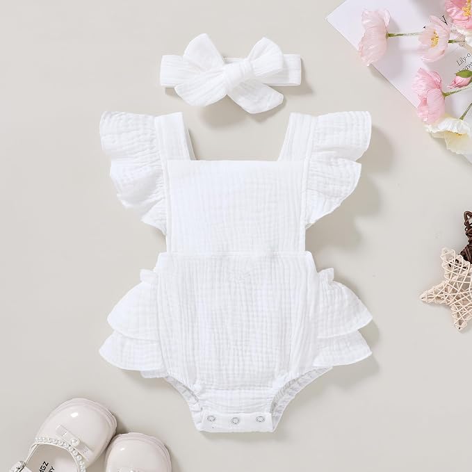 YOUNGER TREE Toddler Baby Girl Ruffled Sleeveless Romper Casual Summer Jumpsuit - Image 2