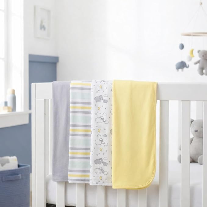 EVERYDAY KIDS 4 Pack of Soft Flannel Receiving Baby Blanket Set; Yellow/Gray - Image 7