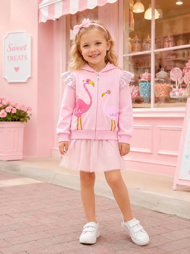 Baby Girl Zip-up Jacket Rainbow Unicorn Cotton Hoodie Sweatshirt Toddler Fall - Image 2