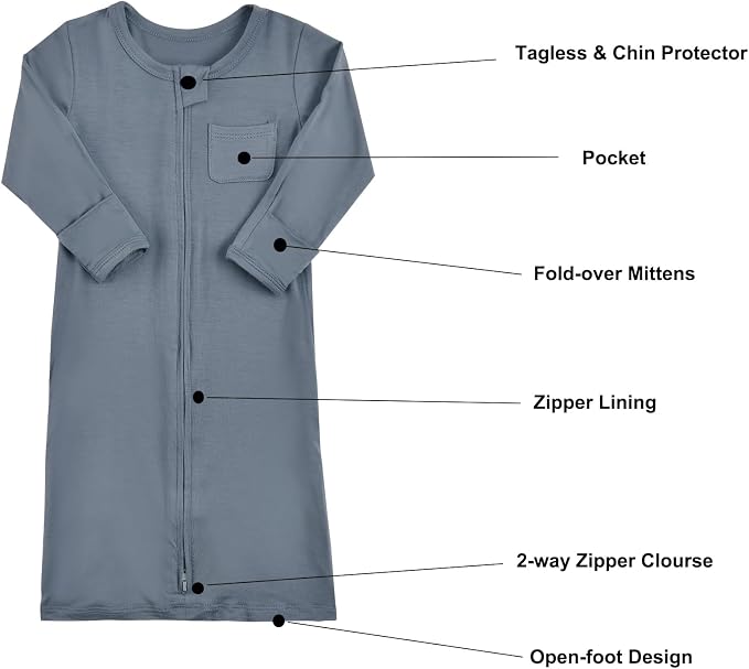 Aablexema Baby Nightgowns Rayon of Bamboo 2-way Zipper - Image 5