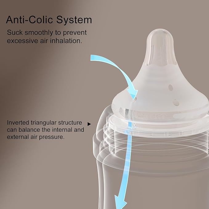 Natural Glass Baby Bottle Gentle & Extra Slow Flow, Newborn Breastfeeding Bottle with Anti Colic Nipple for 0 Months Babies, Includes S Nipples, (5Oz, 2 Packs)
