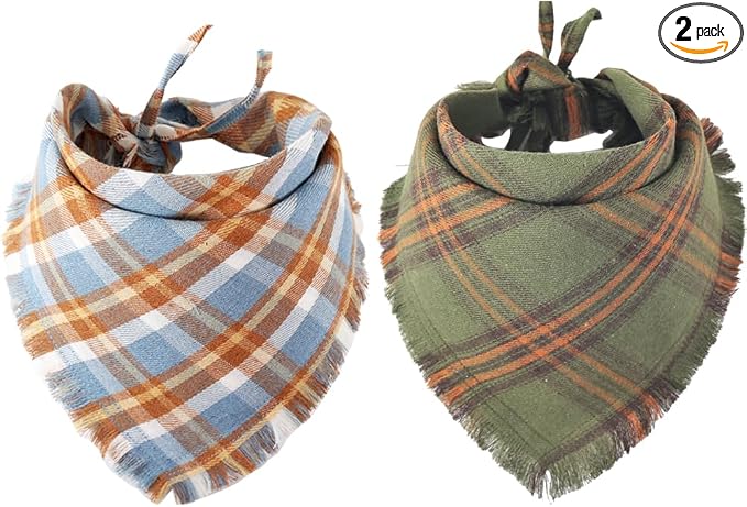 Fall Dog Bandana Autumn Thanksgiving Plaid Reversible Triangle Bibs Scarf by KZHAREEN