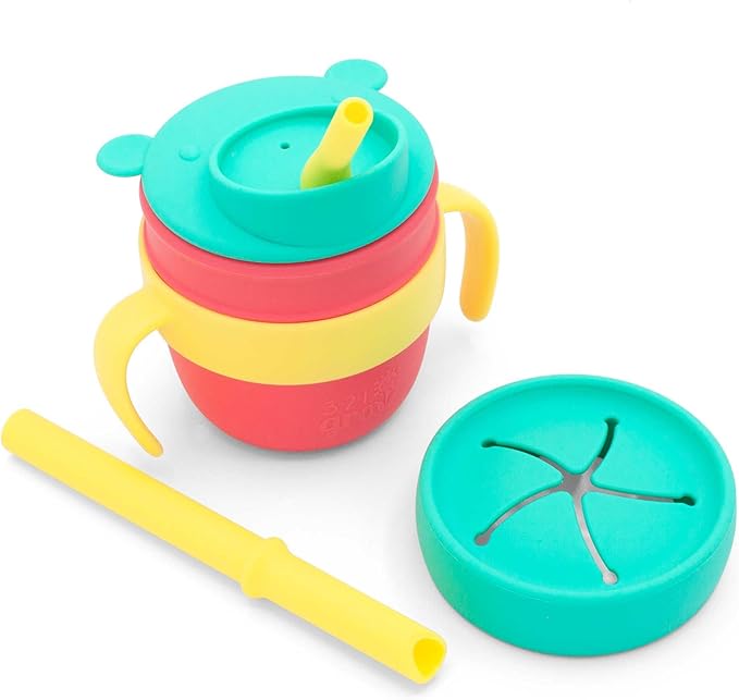 Easy Learn Drink and Snack Set – Baby + Toddler Silicone Learning Cup & Snack Set, Training Cup for Straw and Open Cup Independence – Dishwasher Safe (Watermelon)