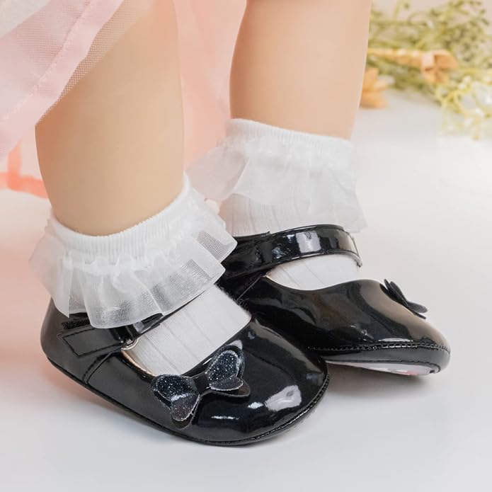 Meckior Infant Baby Girls Soft Sole Bowknot Princess Wedding Dress Mary Jane - Image 2