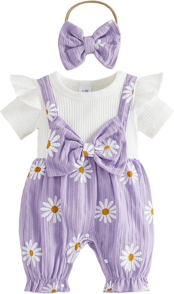 YINGISFITM Newborn Baby Girl Summer Clothes Short Sleeve Bubble Romper Bow by YINGISFITM