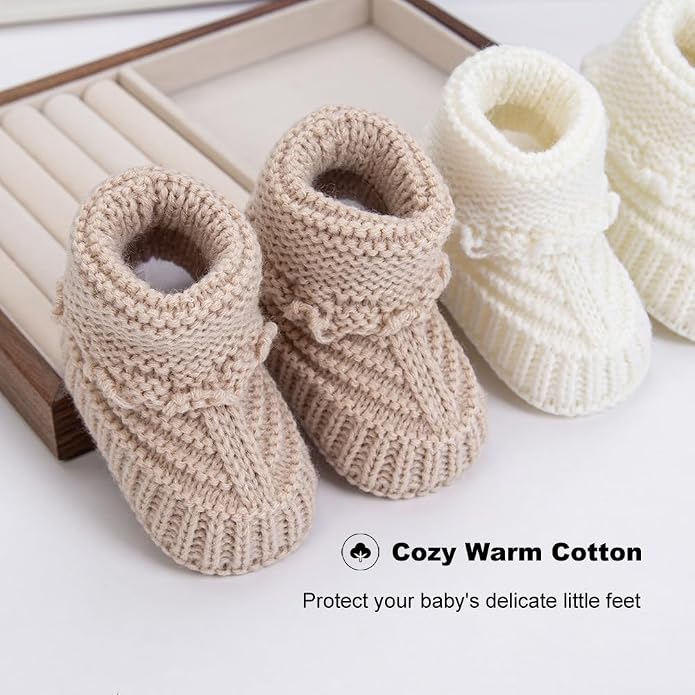 2 Pairs Baby Booties Newborn Baby Hand Crochet Knit Boots Infant Soft Cozy Warm - Image 4