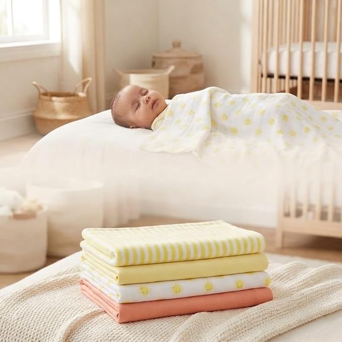 EVERYDAY KIDS 4 Pack of Soft Flannel Receiving Baby Blanket Set - Image 3